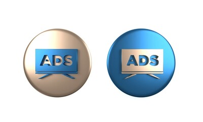 Colorful Advertising icon isolated on white background. Concept of marketing and promotion process. Responsive ads. Social media advertising. Circle button. 3D render illustration