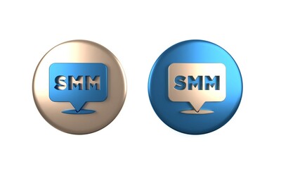Colorful SMM icon isolated on white background. Social media marketing, analysis, advertising strategy development. Circle button. 3D render illustration