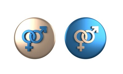 Colorful Gender icon isolated on white background. Symbols of men and women. Sex symbol. Circle button. 3D render illustration