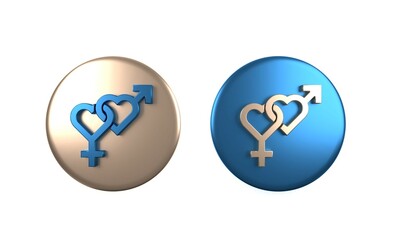 Colorful Gender icon isolated on white background. Symbols of men and women. Sex symbol. Circle button. 3D render illustration