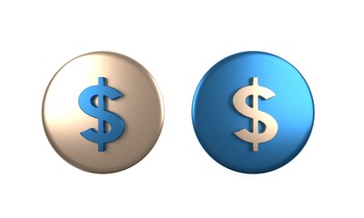 Colorful Dollar symbol icon isolated on white background. Cash and money, wealth, payment symbol. Casino gambling. Circle button. 3D render illustration