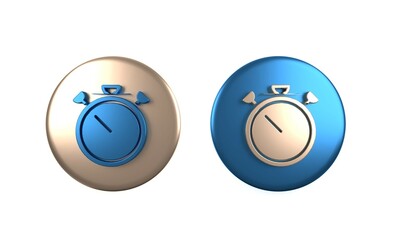 Colorful Stopwatch icon isolated on white background. Time timer sign. Chronometer sign. Circle button. 3D render illustration