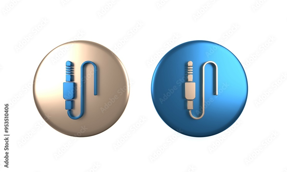 Poster Colorful Audio jack icon isolated on white background. Audio cable for connection sound equipment. Plug wire. Musical instrument. Circle button. 3D render illustration