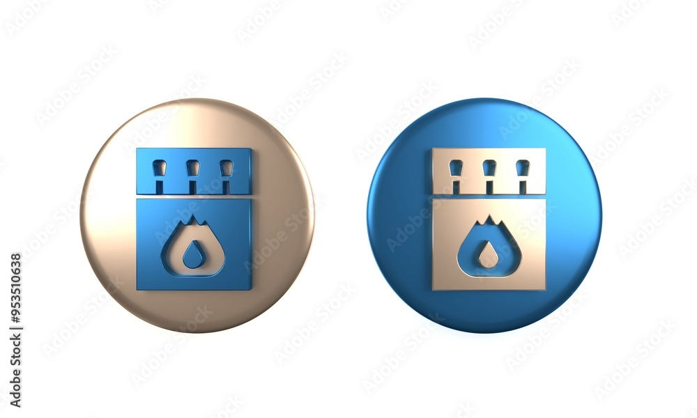 Poster colorful open matchbox and matches icon isolated on white background. circle button. 3d render illus