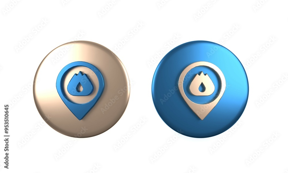 Poster colorful map pointer with fire flame icon isolated on white background. fire nearby. circle button. 