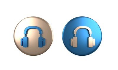 Colorful Headphones icon isolated on white background. Earphones. Concept for listening to music, service, communication and operator. Circle button. 3D render illustration