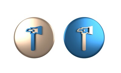 Colorful Firefighter axe icon isolated on white background. Fire axe. Circle button. 3D render illustration