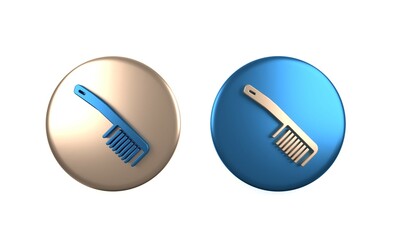 Colorful Hairbrush icon isolated on white background. Comb hair sign. Barber symbol. Circle button. 3D render illustration