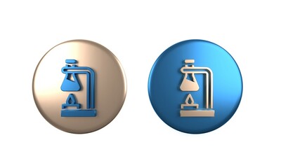 Obraz premium Colorful Glass test tube flask on fire heater experiment icon isolated on white background. Laboratory equipment. Circle button. 3D render illustration