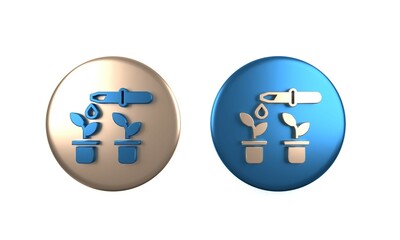 Colorful Drop of water drops from pipette on plant icon isolated on white background. Medical or agricultural experiments. Fertilizers and pesticides. Circle button. 3D render illustration