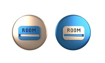 Colorful Hotel key card from the room icon isolated on white background. Access control. Touch sensor. System safety, protection. Circle button. 3D render illustration
