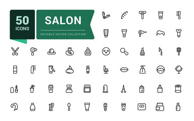 Salon and barber shop icons in line style. Pixel perfect, minimalistic web and UI icon. Outline icon collections. Editable vector illustration.