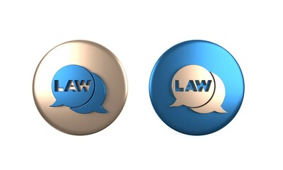 Colorful Law icon isolated on white background. Circle button. 3D render illustration