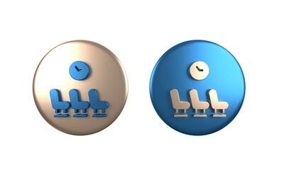 Colorful Waiting room icon isolated on white background. Circle button. 3D render illustration