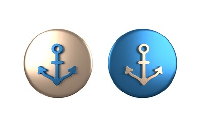 Colorful Anchor icon isolated on white background. Circle button. 3D render illustration