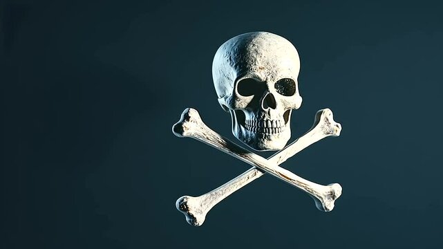 The illustration features a classic depiction of skull and crossbones, with the skull prominently centered and the bones crossed beneath it, evoking a sense of danger and the traditional pirate symbol