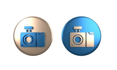 Colorful Photo camera icon isolated on white background. Foto camera icon. Circle button. 3D render illustration