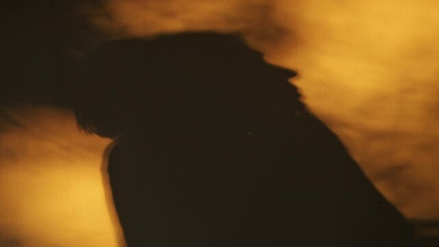 Shadow on the wall, depressed and anxious woman in dark room