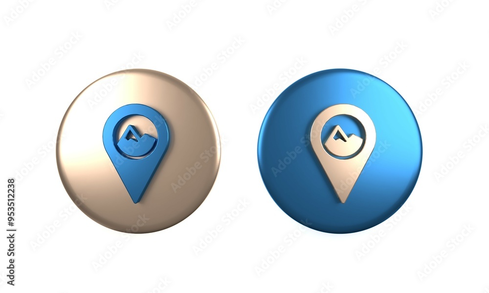 Poster colorful map pointer with mountain icon isolated on white background. mountains travel icon. circle 