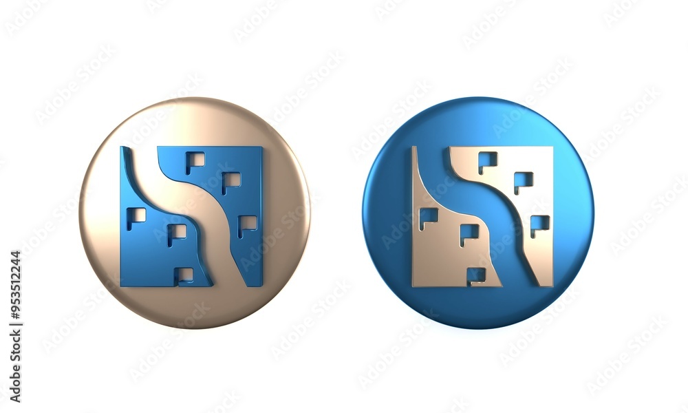 Poster colorful route location icon isolated on white background. train line path of train road route with 