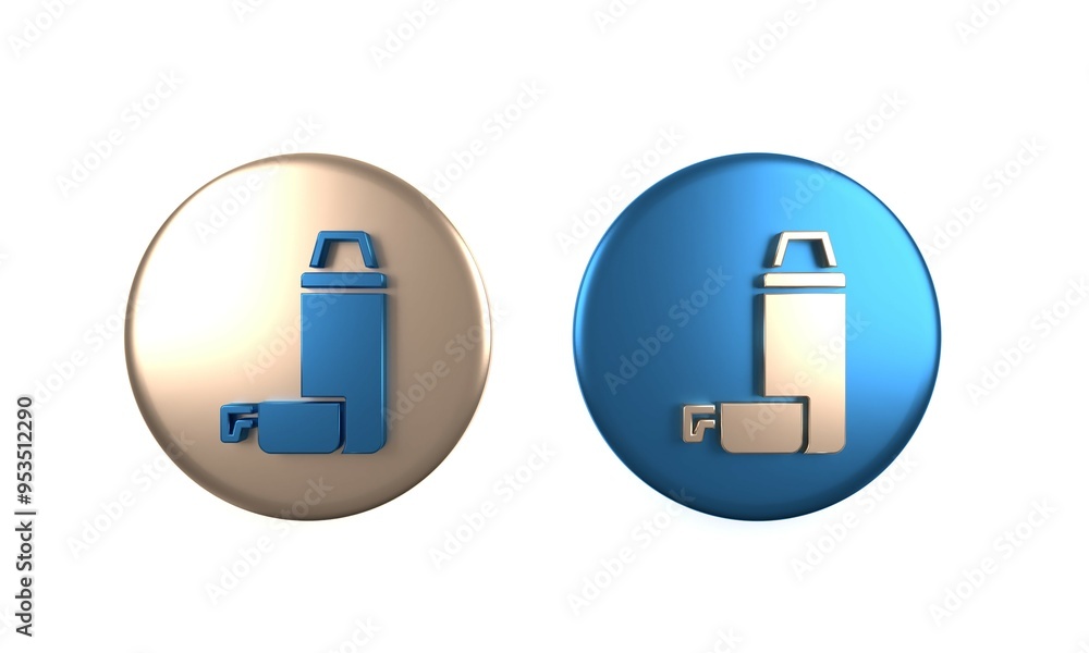 Canvas Prints Colorful Thermos container icon isolated on white background. Thermo flask icon. Camping and hiking equipment. Circle button. 3D render illustration