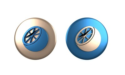 Colorful Orange fruit icon isolated on white background. Circle button. 3D render illustration