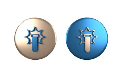 Colorful Chemical experiment, explosion in the flask icon isolated on white background. Chemical explosion in a test tube. Circle button. 3D render illustration