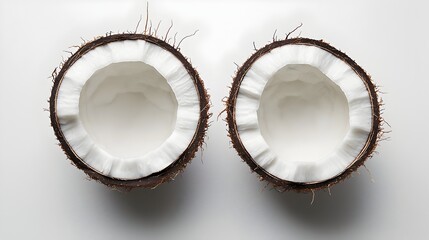 Halved Coconut Arranged Neatly Against Minimalist White Background