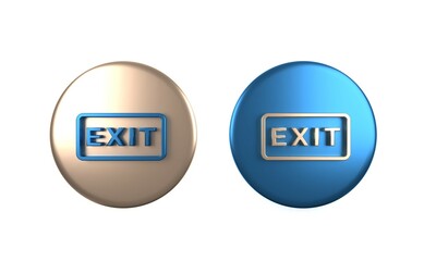 Colorful Fire exit icon isolated on white background. Fire emergency icon. Circle button. 3D render illustration