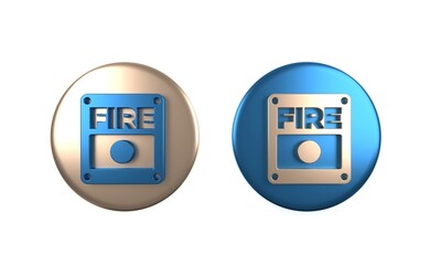 Colorful Fire alarm system icon isolated on white background. Pull danger fire safety box. Circle button. 3D render illustration