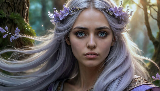 F&eacute;e portrait femme belle Fantasy magie for&ecirc;t elfe.