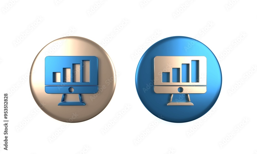 Poster colorful computer monitor with graph chart icon isolated on white background. report text file. acco