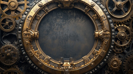 Obraz premium Circular Steampunk Frame with Detailed Gears
