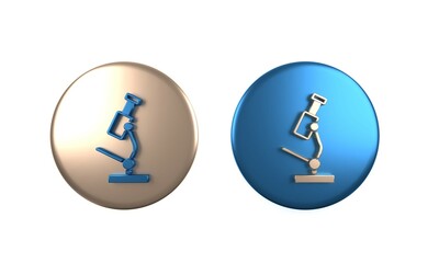 Colorful Microscope icon isolated on white background. Chemistry, pharmaceutical instrument, microbiology magnifying tool. Circle button. 3D render illustration