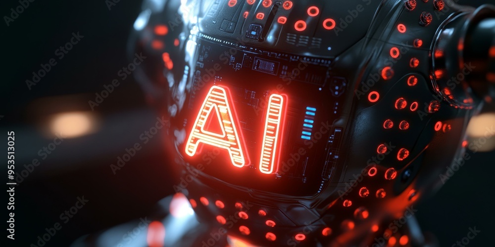 Poster ai robot with red glowing lights.