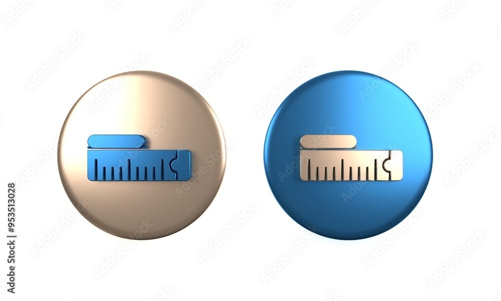 Poster colorful tape measure icon isolated on white background. measuring tape. circle button. 3d render il