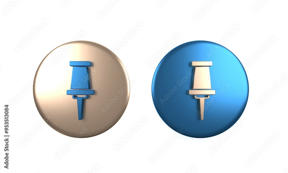 Poster colorful push pin icon isolated on white background. thumbtacks sign. circle button. 3d render illus