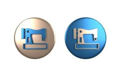 Colorful Sewing machine icon isolated on white background. Circle button. 3D render illustration