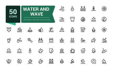 Water and wave, sea wave icon set. Pixel perfect, minimalistic web and UI icon. Outline icon collections. Editable vector illustration.