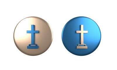 Fototapeta premium Colorful Grave with cross icon isolated on white background. Circle button. 3D render illustration