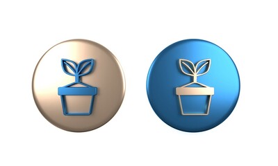 Colorful Plant in pot icon isolated on white background. Plant growing in a pot. Potted plant sign. Circle button. 3D render illustration