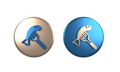 Colorful Served fish on a plate icon isolated on white background. Circle button. 3D render illustration