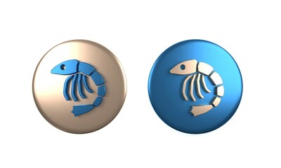 Colorful Shrimp icon isolated on white background. Circle button. 3D render illustration