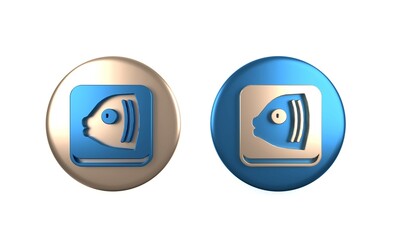 Colorful Fish head icon isolated on white background. Circle button. 3D render illustration