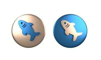 Colorful Shark icon isolated on white background. Circle button. 3D render illustration