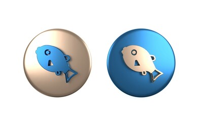 Colorful Tropical fish icon isolated on white background. Exotic fish. Circle button. 3D render illustration