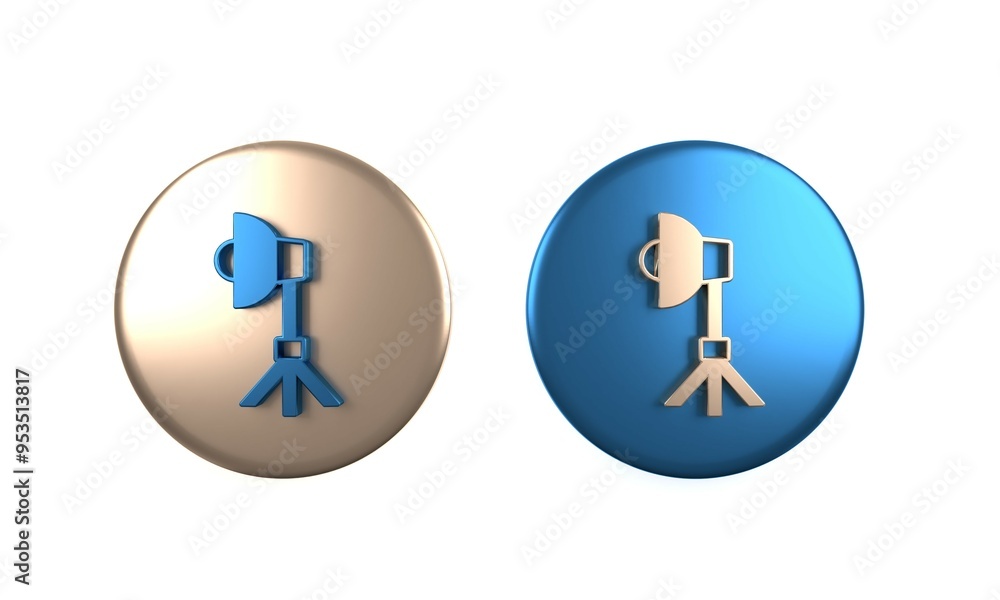 Poster colorful studio light bulb in softbox icon isolated on white background. shadow reflection design. c