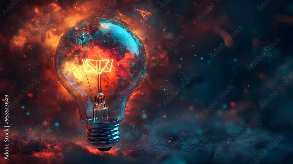 Aufkleber glowing lightbulb with galaxy inside on abstract background