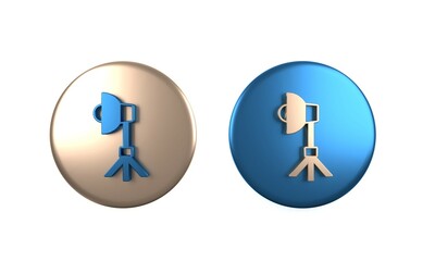 Colorful Studio light bulb in softbox icon isolated on white background. Shadow reflection design. Circle button. 3D render illustration