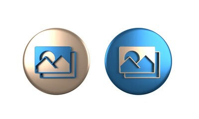 Colorful Photo frame icon isolated on white background. Vintage empty photos frame. Circle button. 3D render illustration